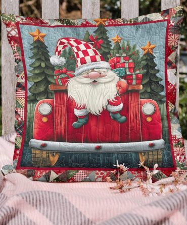Sweet Gnome Quilted Pillow Cover — Charming Garden Gnome Illustration, Soft Cotton Decorative Sham For Nursery, Porch & Cottage