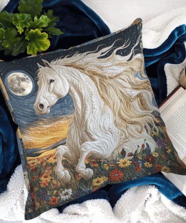 Mystic Night Rider Quilted Pillow Cover — Moonlit Horse & Rider Art, Premium Quilted Decorative Sham For Rustic Bedroom & Living Room