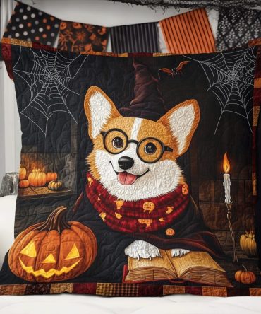 Corgi Haunted Hideaway Quilted Decorative Pillow Cover — Playful Halloween Corgi Throw Pillowcase, Spooky-Fun Accent For Seasonal Decor, Machine Washable