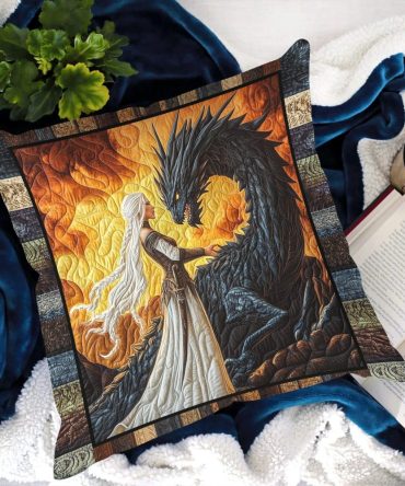Guardian Dragon Quilted Pillow Cover — Mythical Dragon Decorative Pillowcase, Detailed Quilted Accent For Fantasy, Asian-Inspired & Statement Decor