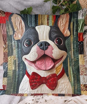 French Bulldog Gnome Quilted Pillow Cover — Jolly Dog Gnome Christmas Pillowcase, Quilted Pet Lover Holiday Accent For Sofa, Bed & Kids' Rooms