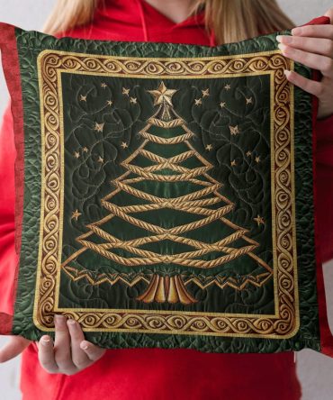 Evergreen Christmas Tree Quilted Pillow Cover — Classic Holiday Tree Throw Pillowcase, Quilted Festive Accent For Sofa, Mantel & Seasonal Home Decor