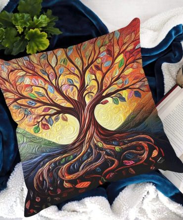 Living Essence Quilted Decorative Pillow Cover — Elegant Botanical Cover For Sofa & Bed, Soft Cotton Texture, Hypoallergenic, Easy-Care