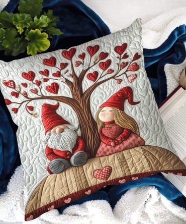 Gnome Harmony Quilted Pillow Cover — Charming Garden Gnome Decorative Throw Pillow Case For Cottage, Patio & Whimsical Home Decor