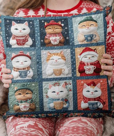 Purrfectly Cozy Quilted Cat Pillow Cover — Cute Cat Pattern Decorative Throw Pillowcase, Plush Texture, Easy Wash Care