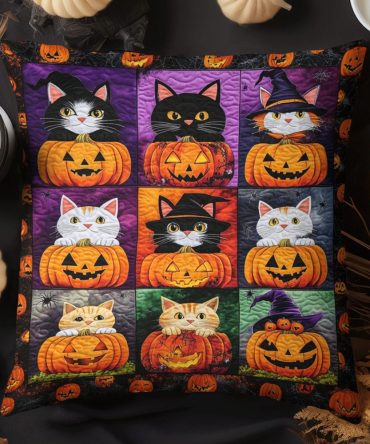 Cuddle Cat Dream Quilted Pillow Cover — Adorable Cozy Cat Decorative Throw Pillowcase, Soft Quilting, Washable & Durable