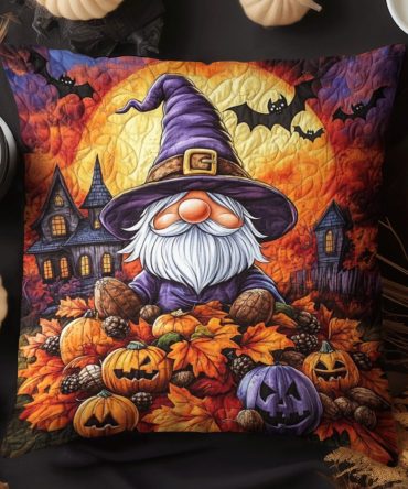 Gnome Magic Quilted Pillow Cover — Charming Garden Gnome Decorative Throw Pillowcase, Textured Quilting, Easy Care