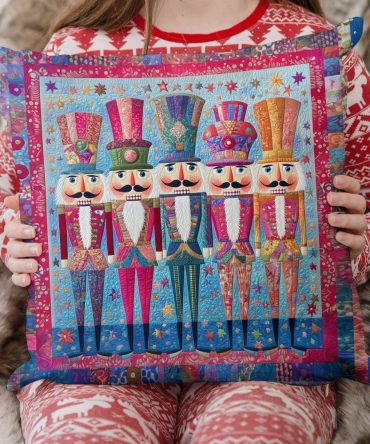Nutcracker Holiday Quilted Pillow Cover — Festive Toy Soldier Christmas Throw Pillowcase, Soft Quilted Decorative Accent, Machine Washable Holiday Decor