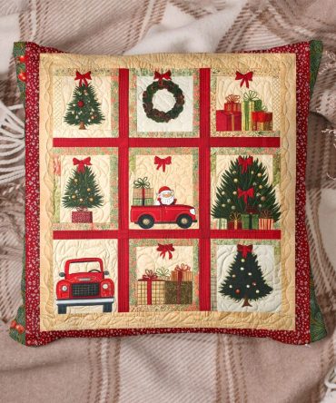 Holiday Toy Dreams Quilted Pillow Cover — Christmas Toy & Train Throw Pillowcase, Cozy Quilted Accent For Kids' Rooms, Mantel & Seasonal Decor