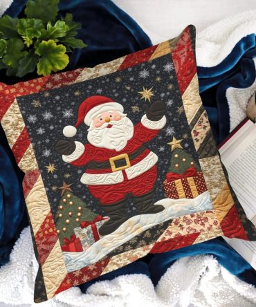 Santa Christmas Quilted Pillow Cover - Classic Santa Claus Throw Pillowcase For Holiday Decor, Soft Festive Bed & Sofa Accent