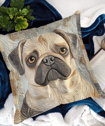 Adorable Pug Quilted Pillow Cover - Cute Pug Throw Pillowcase For Dog Lovers, Soft Quilted Decorative Accent For Sofa & Bedroom