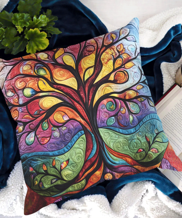 Golden Tree Of Life Quilted Statement Pillow Cover — Luxurious Metallic Accent Cushion Case, Spiritual & Elegant Home Decor Piece