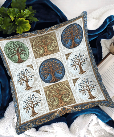 Ethereal Forest Quilted Decorative Pillow Cover — Mystical Woodland Cushion Case, Soft Textured Accent For Nature-Inspired Interiors