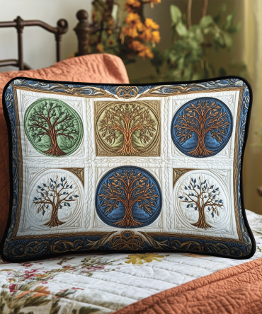 Ethereal Forest Botanical Quilted Pillow Cover - Artisan Cotton Pillowcase For Nature-Inspired, Boho And Woodland Decor