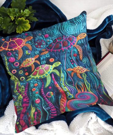 Oceanic Dream Quilted Pillow Cover — Serene Marine Life Decorative Throw Pillowcase, Soft Quilting, Fade-Resistant & Washable