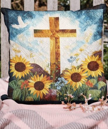 Sunlit Treasures Quilted Pillow Cover — Warm Floral & Sun Motif Decorative Throw Pillowcase, Soft, Fade-Resistant Finish
