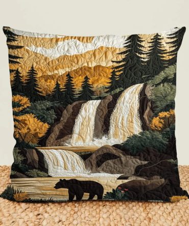 Mountain Falls Quilted Decorative Pillow Cover — Scenic Nature Throw Pillowcase With Textured Quilting, Durable Soft Fabric For Living Room & Cabin