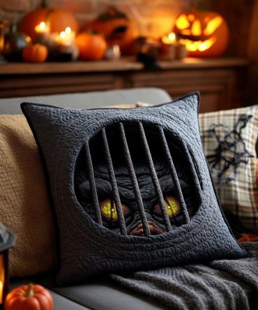Creepy Cellar Hatch Quilted Pillow Cover — Haunted House Halloween Throw Pillow Case, Quilted Spooky Sham With Hidden Zipper, Ghoulish Home Accent