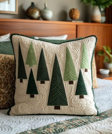 Evergreen Forest Quilted Pillow Cover - Lush Pine Tree Holiday Throw Pillow Sham For Rustic Decor, Cabin & Christmas Style