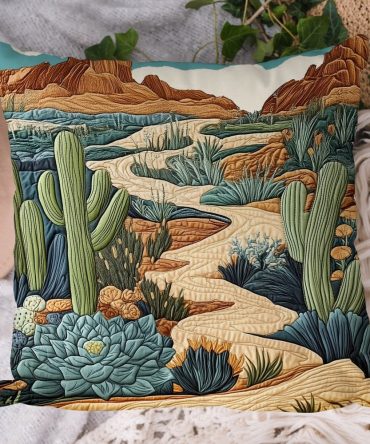 Sandy Trails Quilted Throw Pillow Cover – Coastal Beach Decorative Pillowcase For Seaside Homes, Soft Cotton Blend, Reversible & Washable