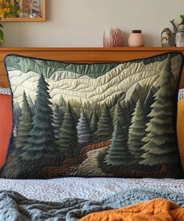 Moonlit Woods Quilted Pillow Cover – Mystical Forest Print Decorative Case, Soft Cotton Blend, Machine Washable With Hidden Zipper