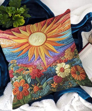Sunshine Bliss Quilted Throw Pillow Cover — Bright Floral Accent Pillowcase To Energize Living Rooms, Patios & Bedrooms