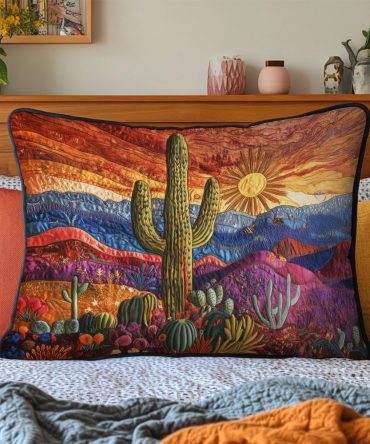 Desert Bloom Quilted Pillow Cover — Southwestern Floral Quilted Pillowcase, Soft Cotton Blend, Textured Accent, Easy Care