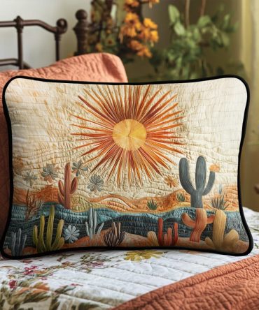 Desert Sunrise Cactus Quilted Decorative Pillowcase For Bed - Soft Cotton Pillow Cover, Boho Accent, Machine Washable