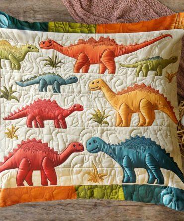 Prehistoric Pals Quilted Pillowcase – Cute Dinosaur Throw Pillow Cover For Kids’ Room, Durable Cotton, Machine Washable & Hypoallergenic