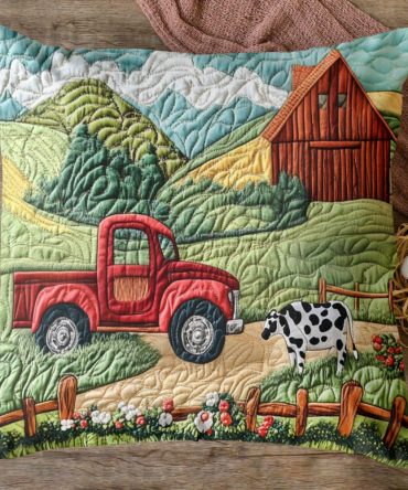 Farm Fresh Quilted Pillow Cover — Rustic Country Decorative Throw Pillowcase For Kitchen, Living Room & Bed, Durable Quilted Accent