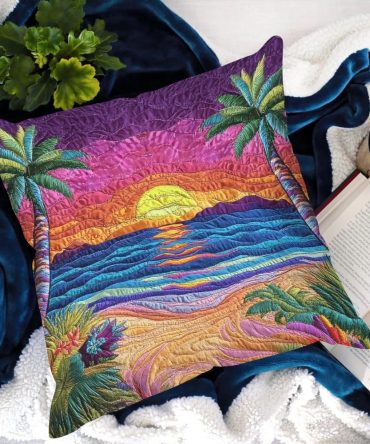 Beach Dreams Quilted Throw Pillow Cover – Tranquil Coastal Cushion, Soft Quilted Cotton Blend, Machine-Washable Accent For Living Spaces