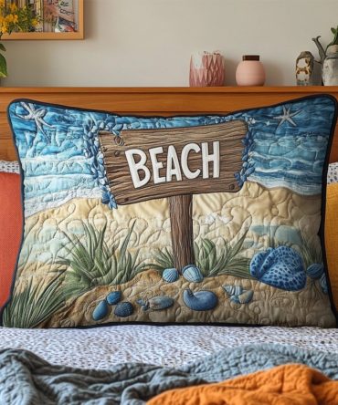 Island Breeze Quilted Pillowcase – Tropical Palm & Coastal Print Decorative Throw Cover, Soft Cotton Blend, Machine Washable, Hidden Zipper