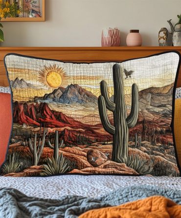 Western Horizon Quilted Pillow Cover — Western Skies Decorative Throw Pillowcase, Rustic Sunset Motif For Country & Ranch Style Rooms