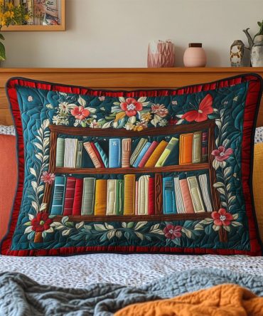 Bookworm Bliss Literary Quilted Pillow Cover — Premium Cotton Decorative Pillow Sham, Soft Hypoallergenic, Machine-Washable