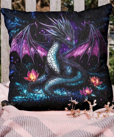Midnight Dragon Realm Quilted Pillow Cover - Dramatic Fantasy Throw Pillowcase, Luxe Dark-Tone Quilting On Soft Cotton Blend For Accent Styling