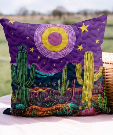 Saguaro Glow Quilted Decorative Pillow Cover – Desert Cactus Accent Cushion, Soft Quilted Cotton Blend, Machine-Washable For Cozy Spaces