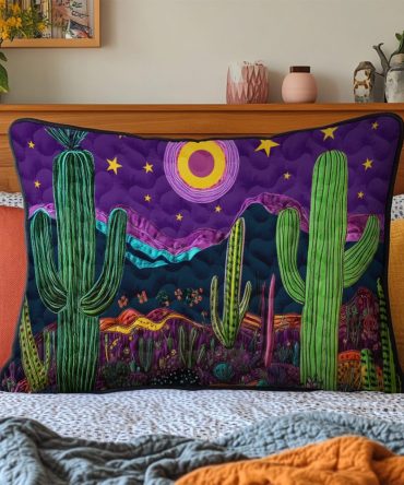Saguaro Glow Quilted Pillow Case — Desert-Inspired Decorative Pillow Cover, Warm Quilting For Southwestern & Modern Rustic Bedrooms