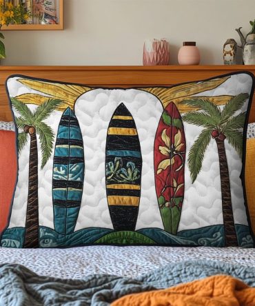 Paradise Bay Quilted Decorative Pillowcase - Tropical Cotton Pillow Cover, Coastal Retreat Accent, Soft & Washable