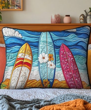 Surf Retreat Quilted Decorative Pillowcase - Surf-Inspired Cotton Pillow Cover, Casual Beachy Accent, Durable & Washable