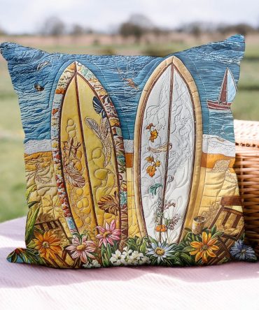 Island Breeze Quilted Throw Pillow Cover – Tropical Coastal Cushion, Soft Quilted Cotton Blend, Machine-Washable Accent For Indoor & Covered Outdoor
