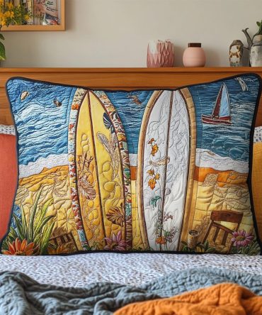 Island Breeze Quilted Pillow Case — Light Tropical Decorative Pillow Cover, Airy Quilting For Fresh Coastal & Resort-Style Bedrooms