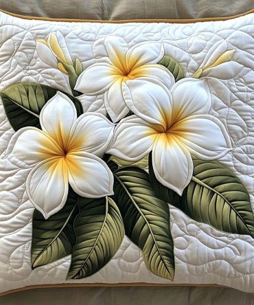 Serene Plumeria Quilted Decorative Pillow Cover – Floral Tropical Cushion, Soft Quilted Cotton Blend, Machine-Washable Accent For Sofas & Patios