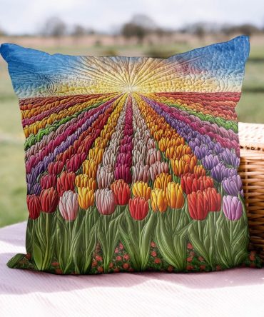Vibrant Tulip Quilted Pillow Cover — Colorful Floral Throw Pillowcase For Living Room, Bedroom & Spring Home Decor