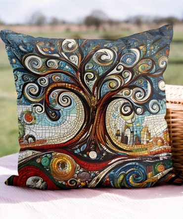 Ancient Motif Quilted Throw Pillow Cover — Tribal-Inspired Decorative Cushion, Earthy Textures For Global And Boho Home Decor