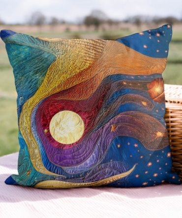 Galactic Glow Quilted Pillow Cover – Modern Celestial Decorative Throw Pillowcase, Soft Quilted Texture For Bedroom & Lounge