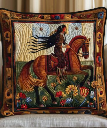 Native-Inspired Horse Quilted Pillow Cover - Southwestern Equestrian Throw Case, Textured Fabric, Boho Western Accent