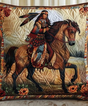 Native-Inspired Horse Quilted Pillow Cover — Tribal Equine Decorative Throw Pillow Case, Cultural Motif Accent, Soft Quilted Fabric, Easy-Care