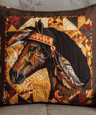 Southwestern Native-Inspired Horse Quilted Pillow Cover — Boho Western Throw Pillow Case, Textured Accent For Living Room & Cabin