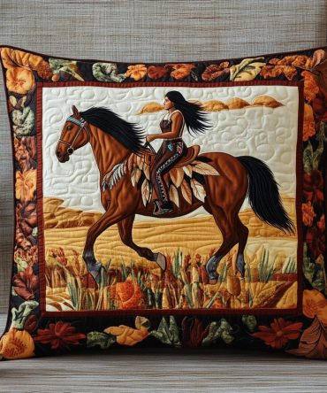 Southwestern Horse Quilted Throw Pillow Cover — Tribal-Inspired Native Motif Accent, Durable Cotton Blend Home Decor