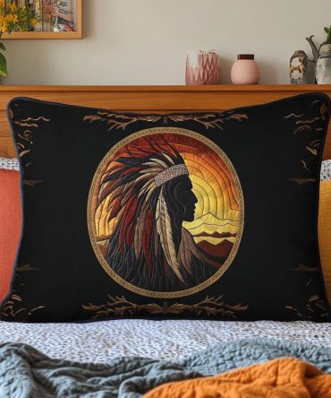 Native Guardian Quilted Pillow Cover — Tribal Motif Decorative Throw Pillow Case For Boho, Ethnic & Cultural Bedroom Accents